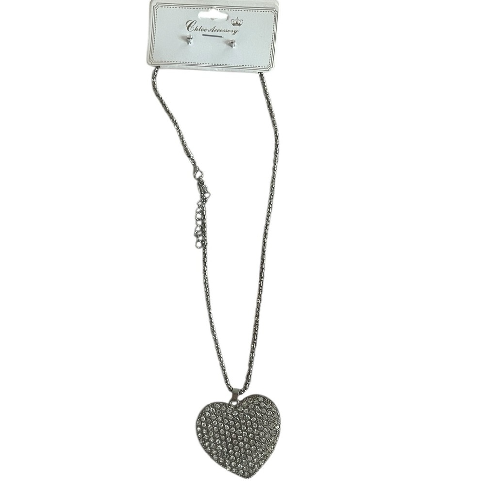 Chloe Silver Heart Pendant Necklace set